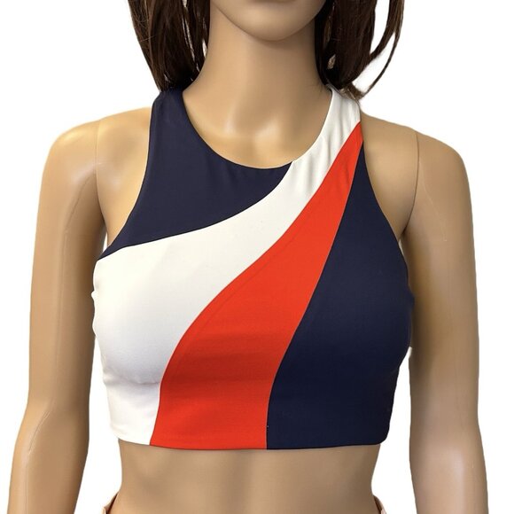 G/FORE Women's Active Bra Size XS Navy Red White Three Stripe Cross Back NWT $85 - Picture 1 of 15